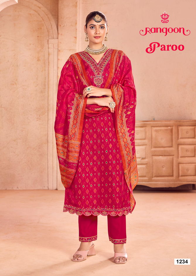 Paroo By Rangoon Silk Printed Kurti With Bottom Dupatta Wholesale Price